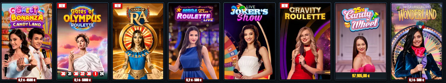 Zona de juegos online y casino con crupieres en directo de Glorion Casino